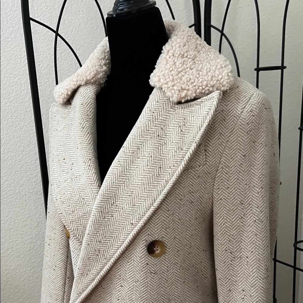 Topshop Cream Double-Breasted Women's wool blend Trench Coat - Picture 2 of 6